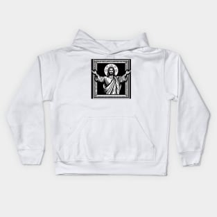 Jesus  Woodcut Art Kids Hoodie